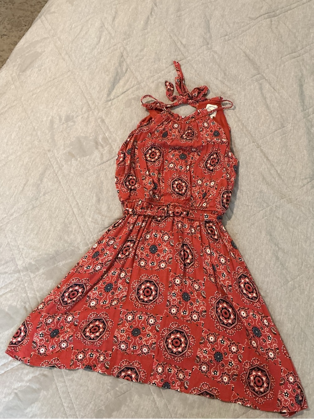 Blue Rain Girls' Red Medallion Halter Dress